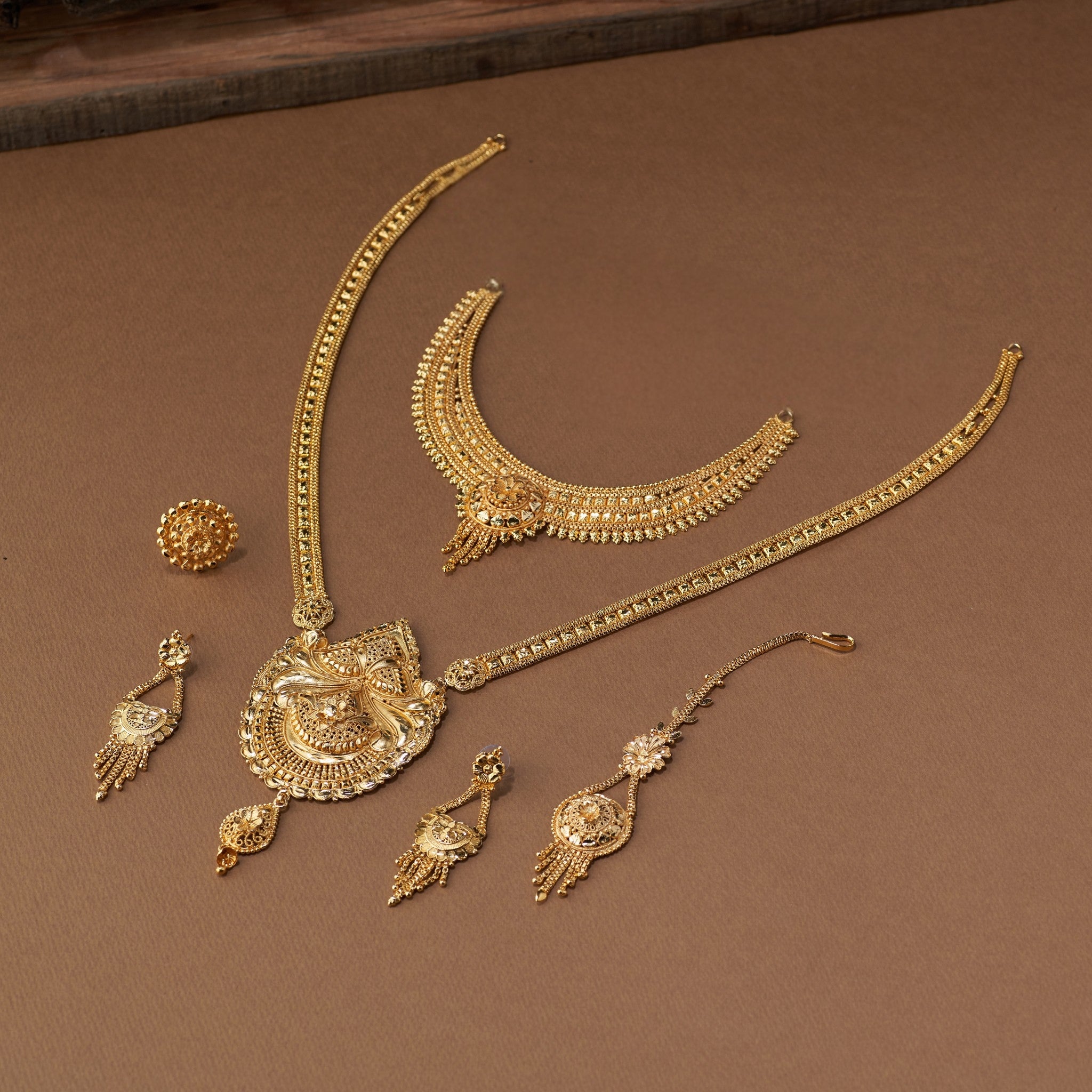 Bridal Jewellery Combo – Long & Short Necklace with Earrings, Maang tika & Finger Ring