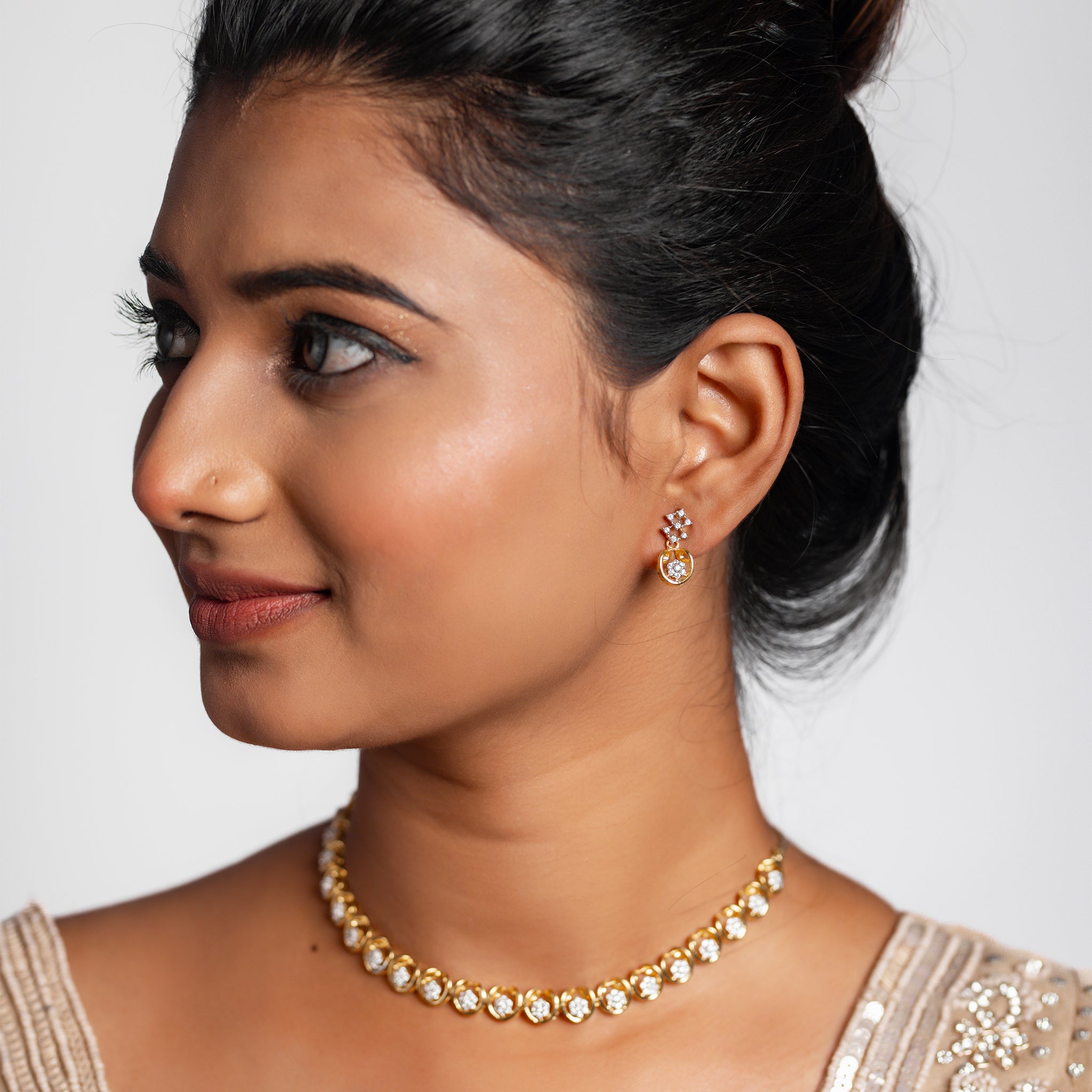 Cubic zircon necklace set with earrings gold plated with accents, Shyana by Tilloma