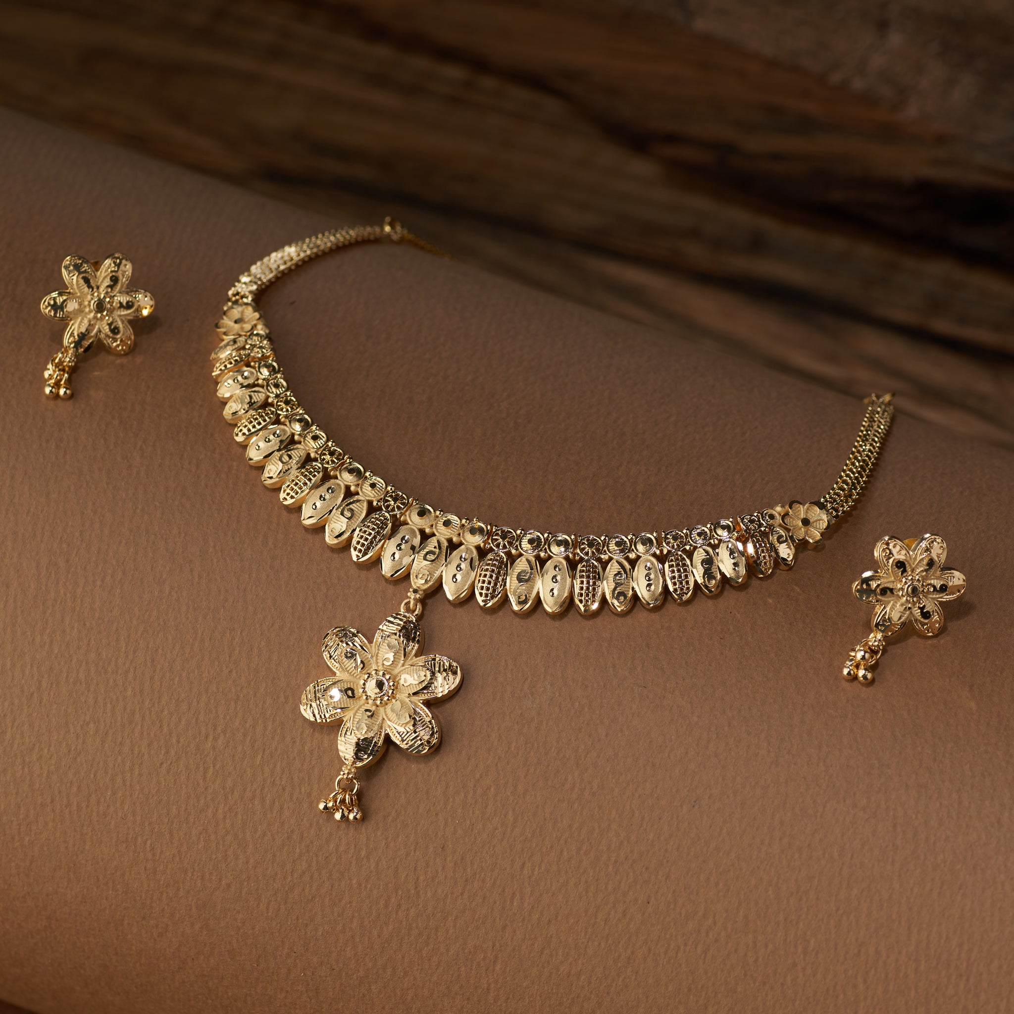 Tilloma™ Floral Heritage Gold Plated Necklace Set | Premium High Gold Replica Jewellery with Matching Earrings