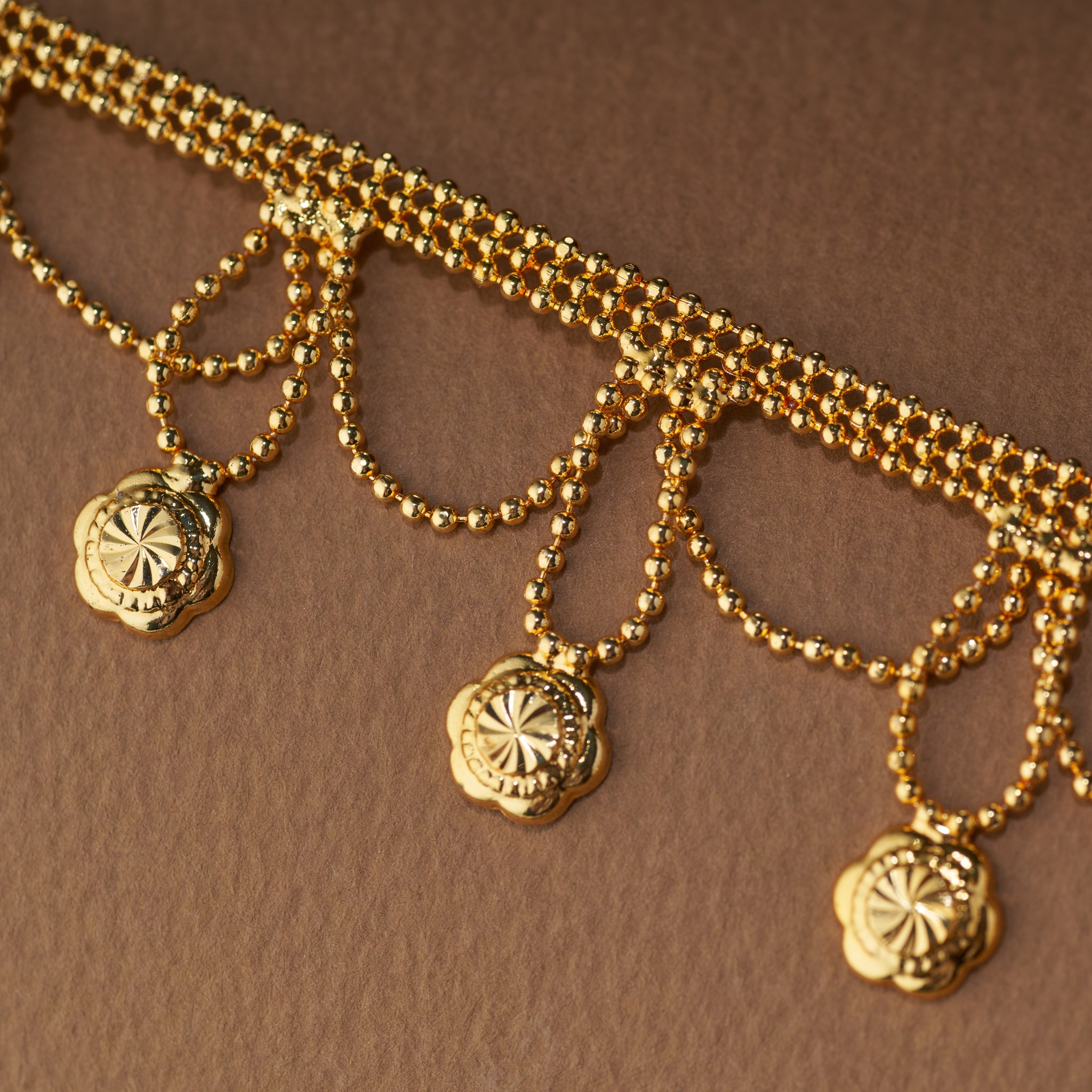 Gold Plated Floral Waistband with Layered Chains | Traditional Kamar Patta for Women