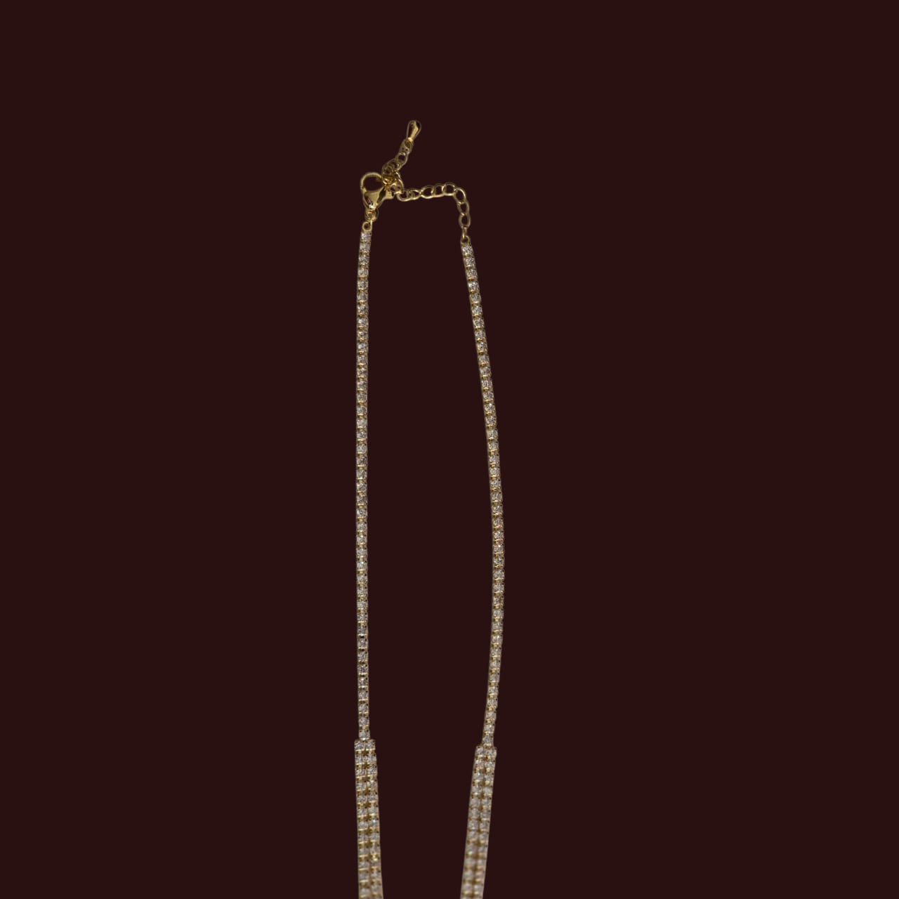 Trendy indo-western CZ necklace gold finish- double chain