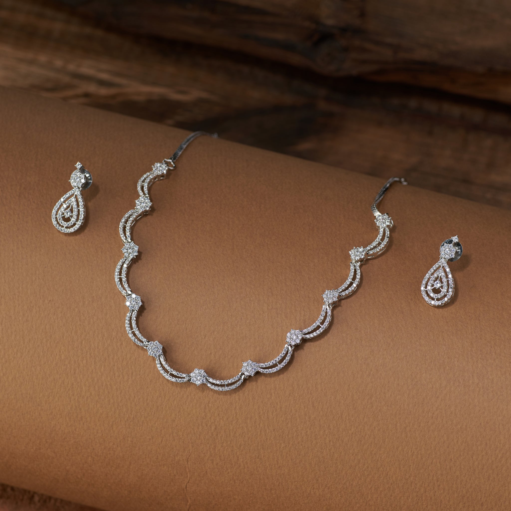 Sparkling CZ necklace with wave design