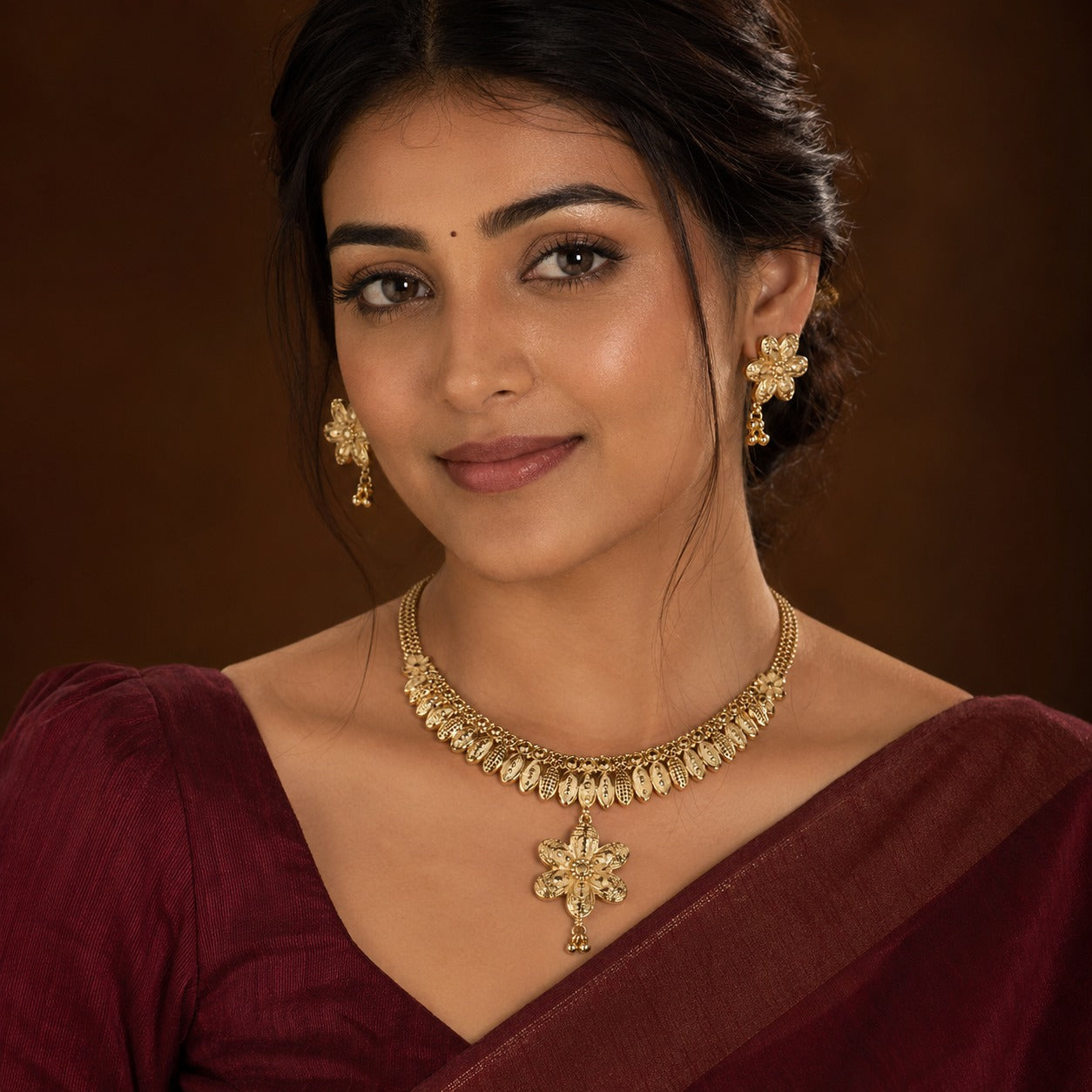 Tilloma™ Floral Heritage Gold Plated Necklace Set | Premium High Gold Replica Jewellery with Matching Earrings