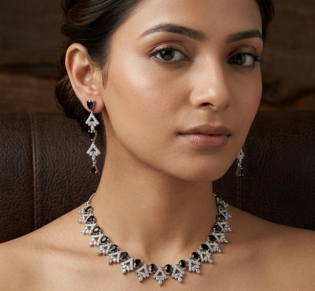 American Diamond Necklace Set| Dewdrop| Sola by Tilloma™
