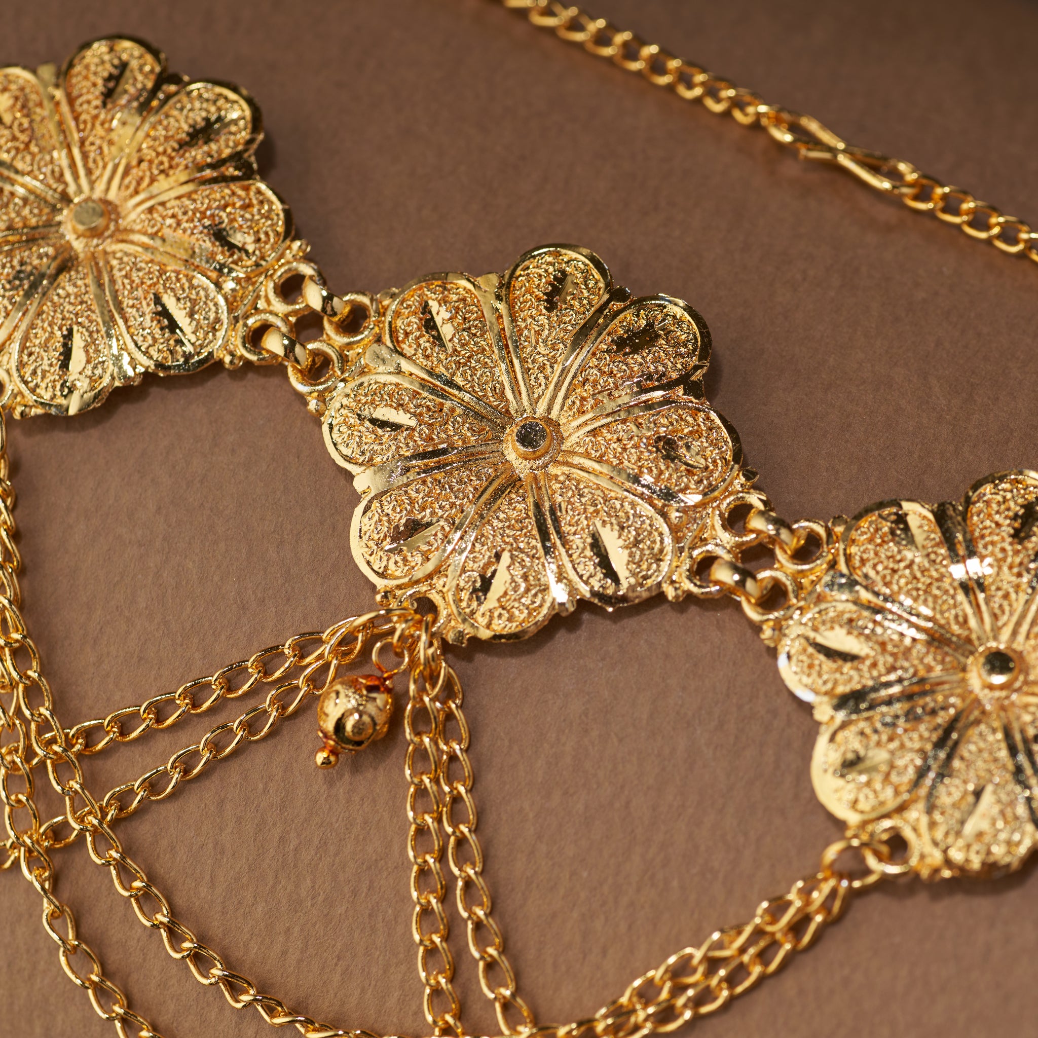 Gold Plated Floral Waistband with Layered Chains | Traditional Kamar Patta for Women