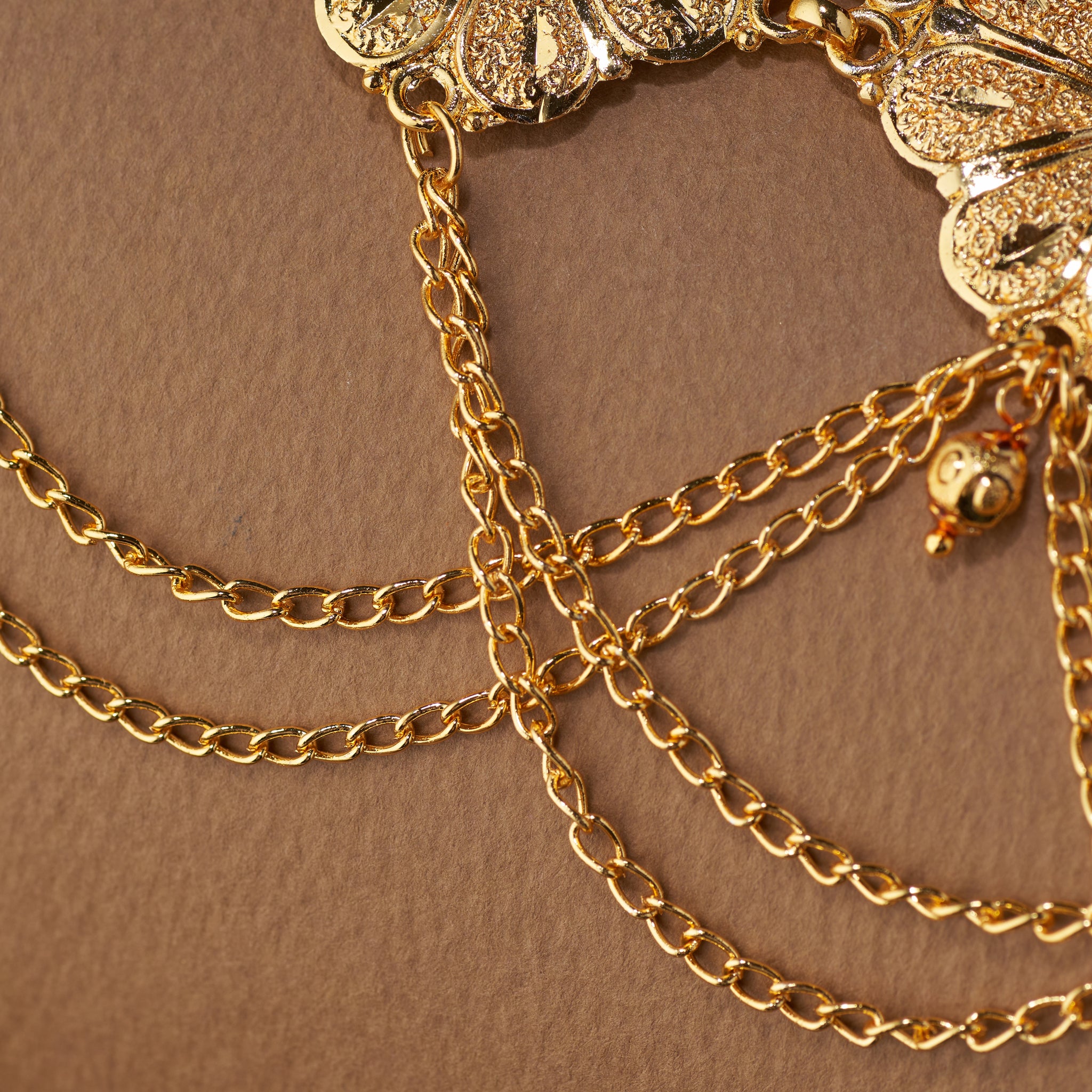 Gold Plated Floral Waistband with Layered Chains | Traditional Kamar Patta for Women