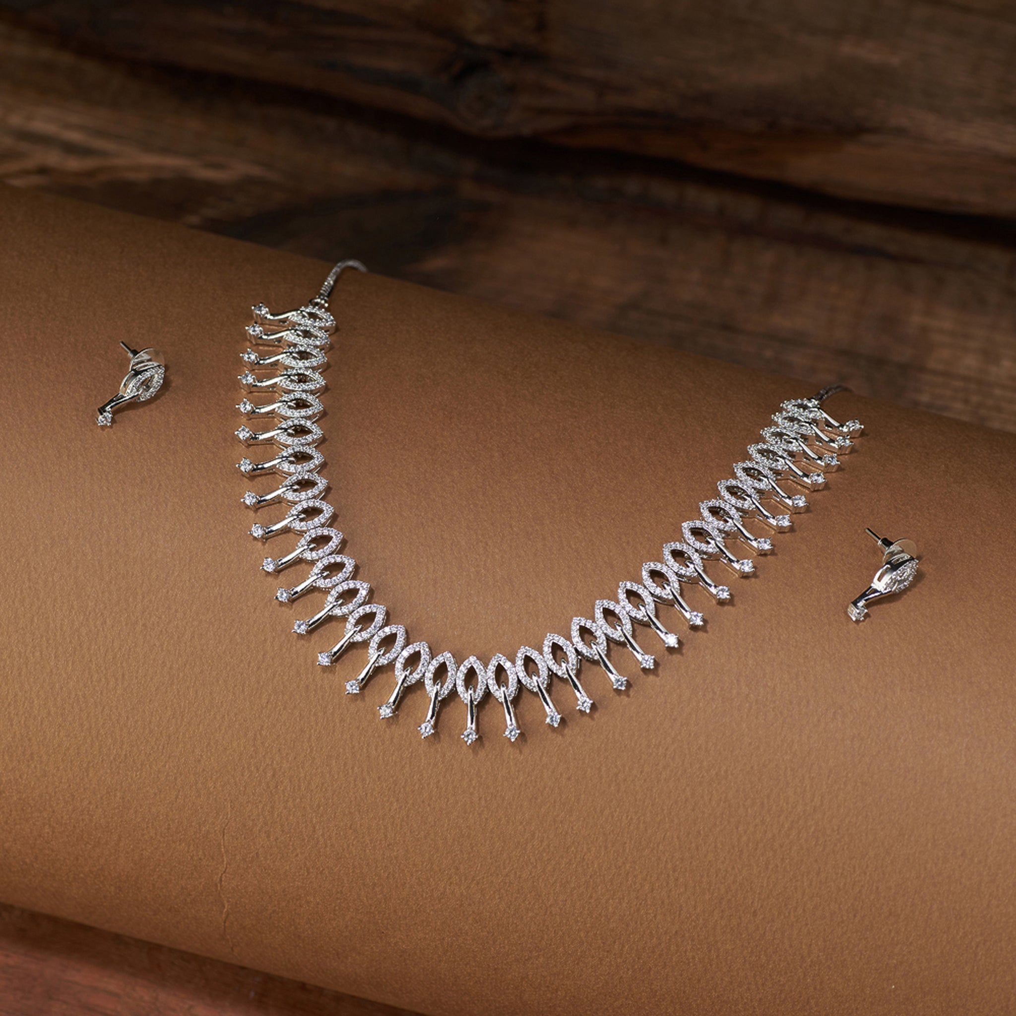 Elegant American Diamond Necklace Set with Earrings | Celestia by Tilloma