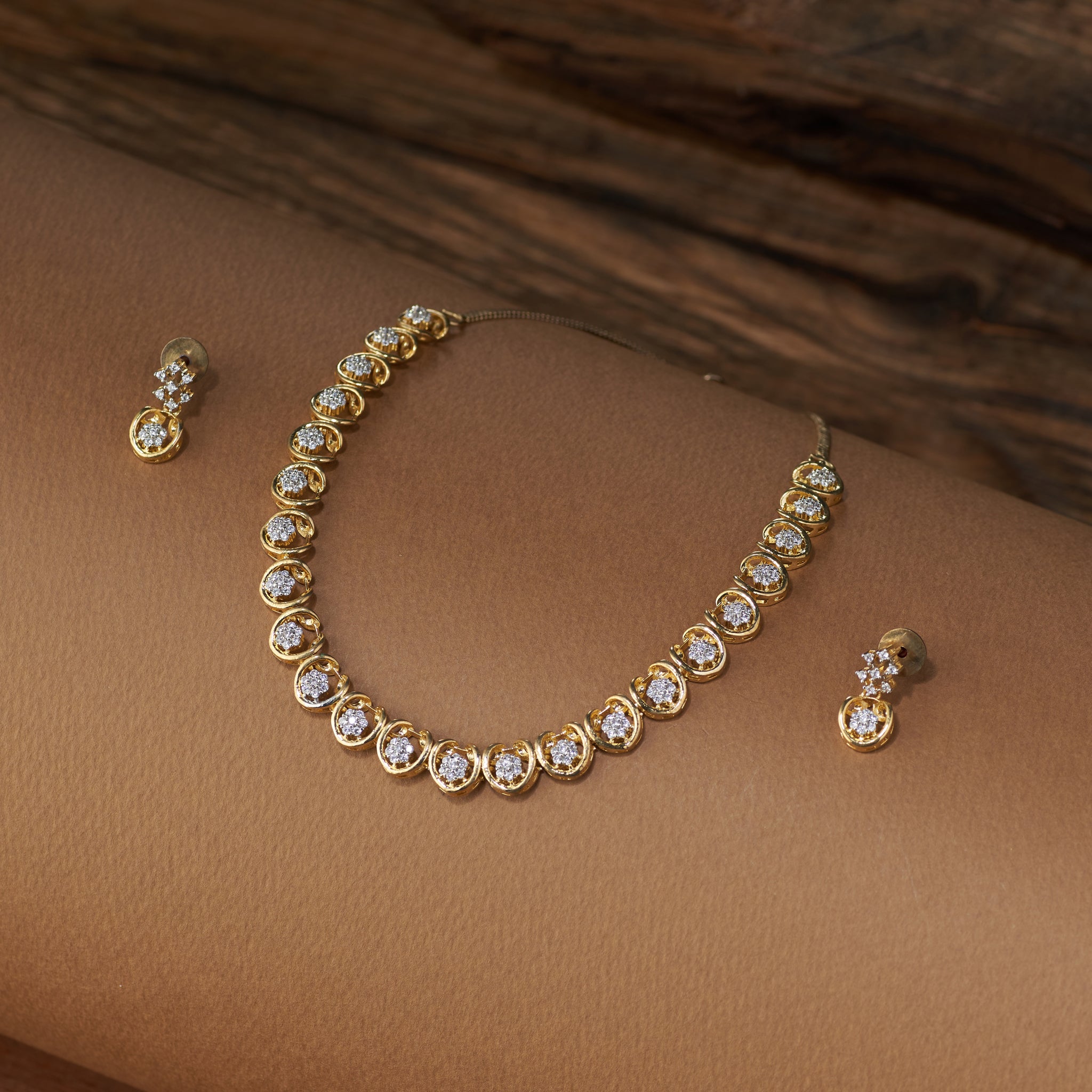 Cubic zircon necklace set with earrings gold plated with accents, Shyana by Tilloma