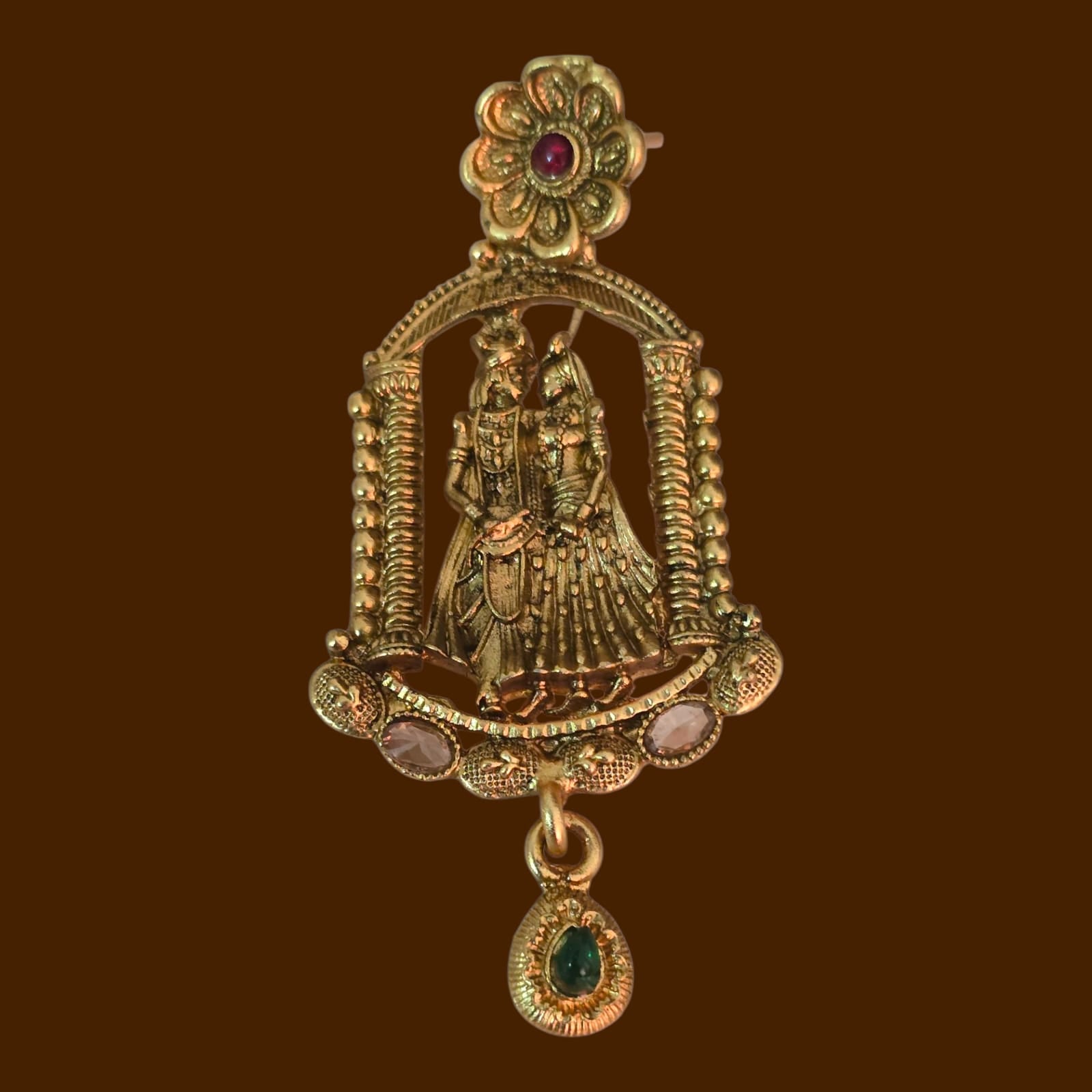 Radha Krishna Temple Earrings – Traditional Gold-Plated Jhumka for Special Occasions