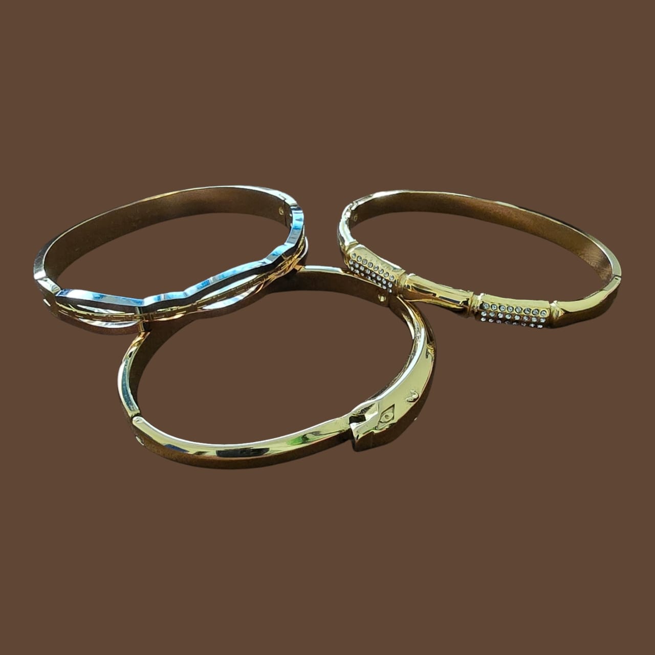 Tilloma™ Trinity Luxe Anti-Tarnish Bracelet Combo (Set of 3) – 3-Tone, Crystal & Gold Stack