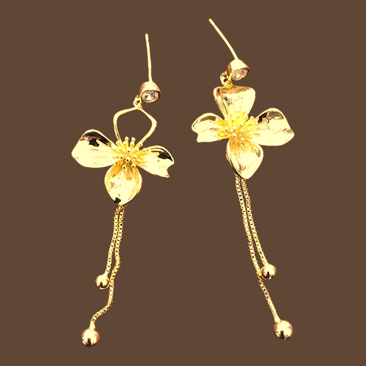 Golden Blossom Anti-Tarnish Waterproof Floral Drop Earrings