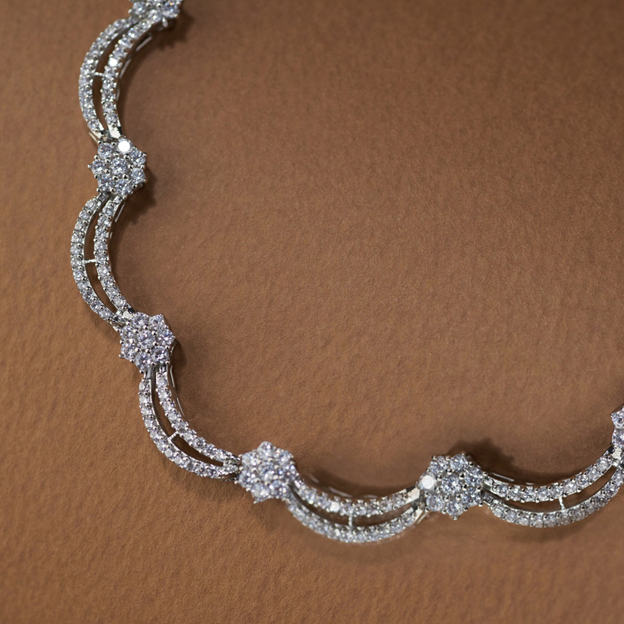 Elegant silver-tone American diamond necklace