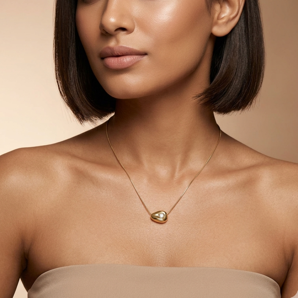 Minimalist Gold Pendant Necklace with Solitaire Stone | Modern Everyday Jewellery