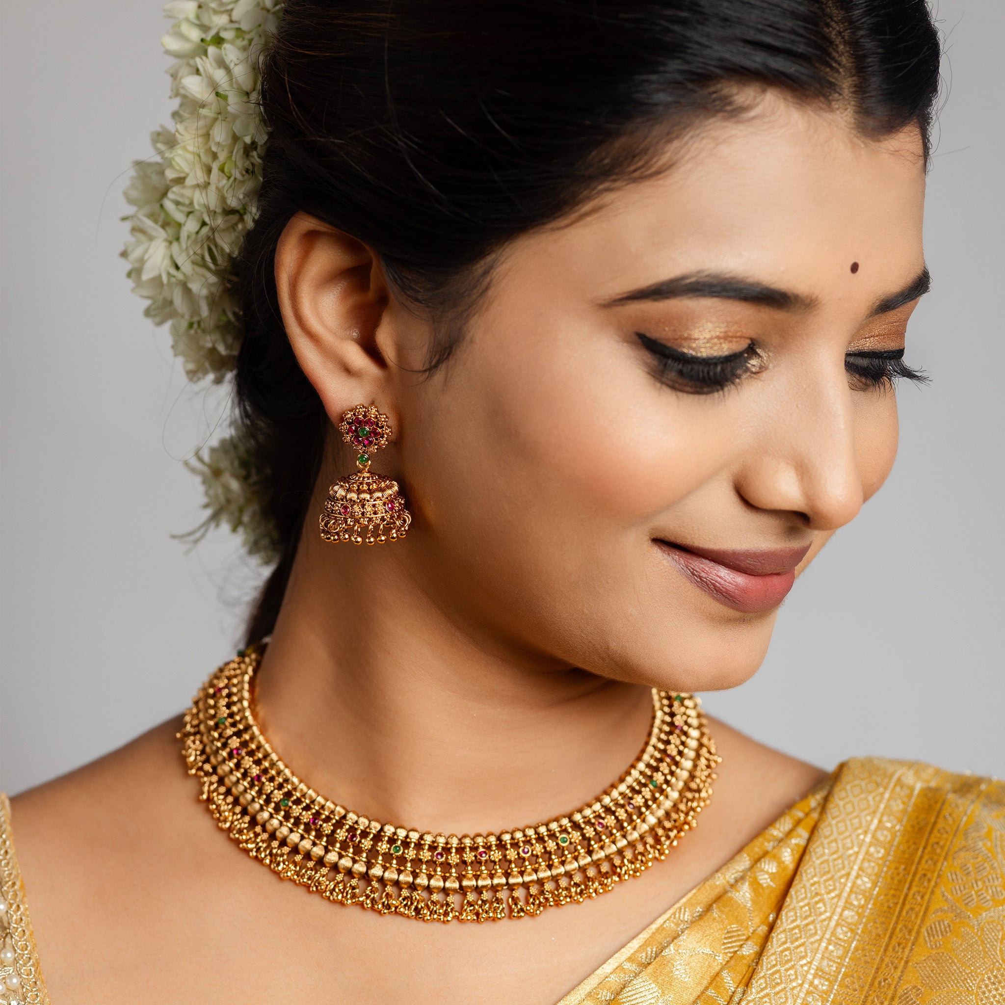 Handcrafted South Indian temple-style necklace and earrings set