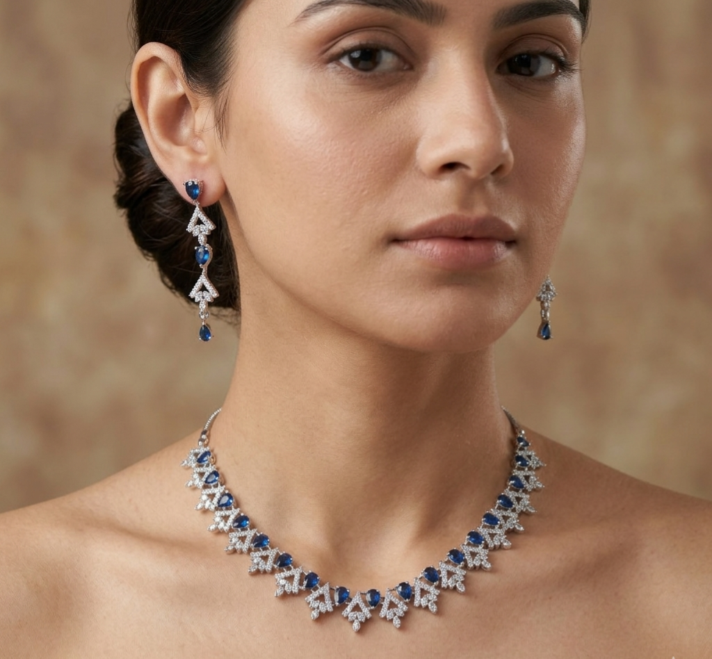 American Diamond Necklace Set| Dewdrop| Sola by Tilloma™